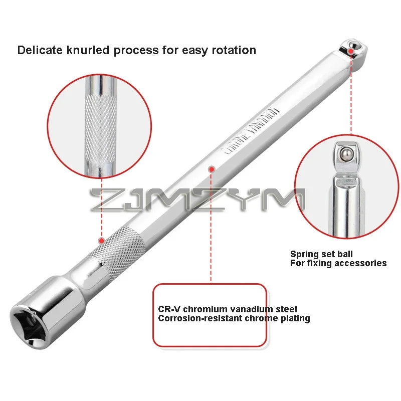 9Pc Ball Head Extension Bar Set CR-V Steel Socket Extensions Flexible Drive (LC6650)