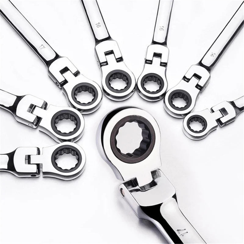 Flex Head Ratcheting Wrench Metric (6mm–18mm) – CR-V 72 Tooth Gear Spanner Combination Tool for Auto Repair & Mechanics