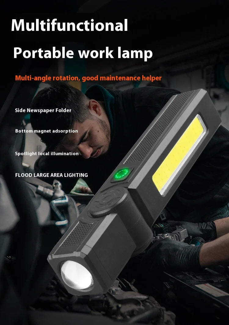 Multifunctional USB Rechargeable Flashlight with Magnet Powerful COB LED Work Light Waterproof Torch