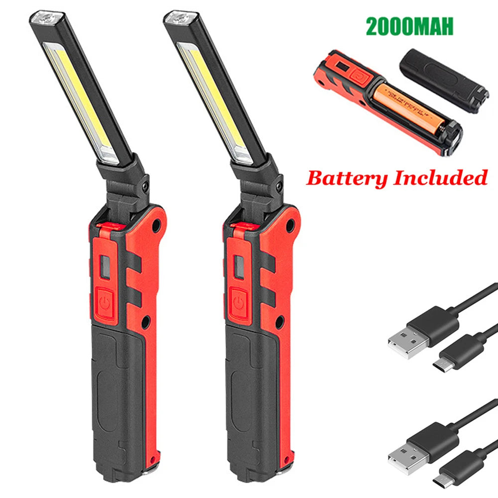 Rechargeable LED Work Light COB Magnetic Folding 270° Inspection Lamp Torch Hook Garage Camping Light