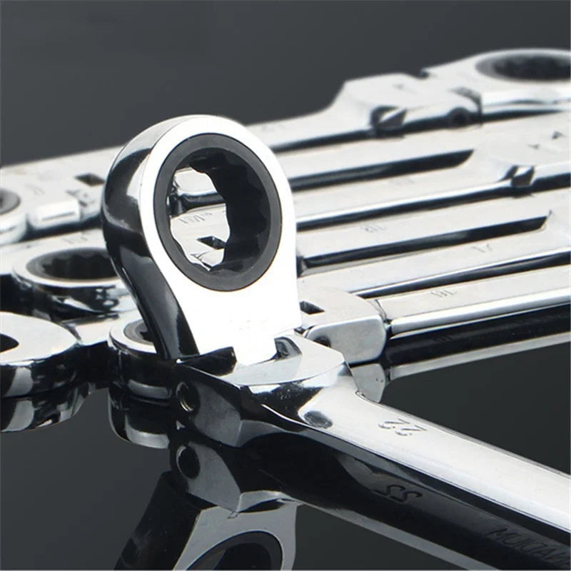 Flex Head Ratcheting Wrench Metric (6mm–18mm) – CR-V 72 Tooth Gear Spanner Combination Tool for Auto Repair & Mechanics