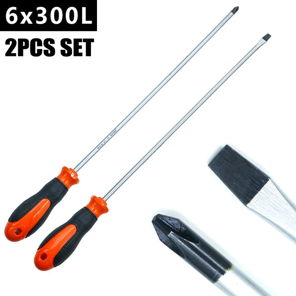 VIBRATITE 12" Extra Long Magnetic Screwdriver Set Cross & Slotted Hard-to-Reach Tools