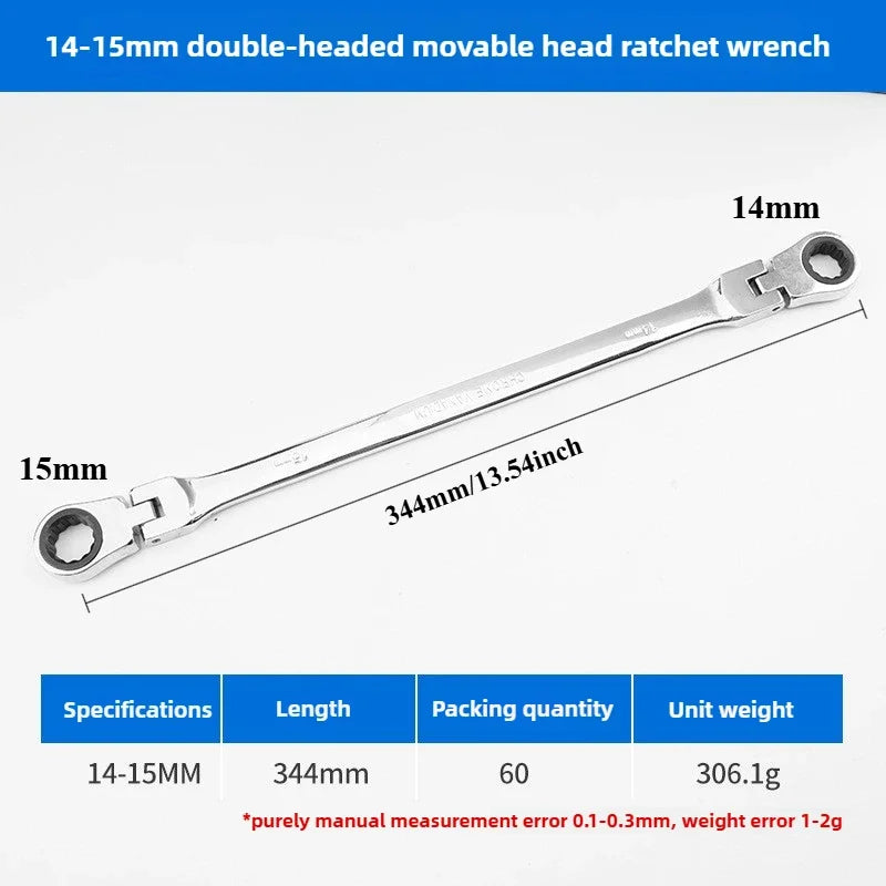 Flexible Head Ratcheting Wrench Double Box End Cr-V Steel Long Reach Auto Repair Tool
