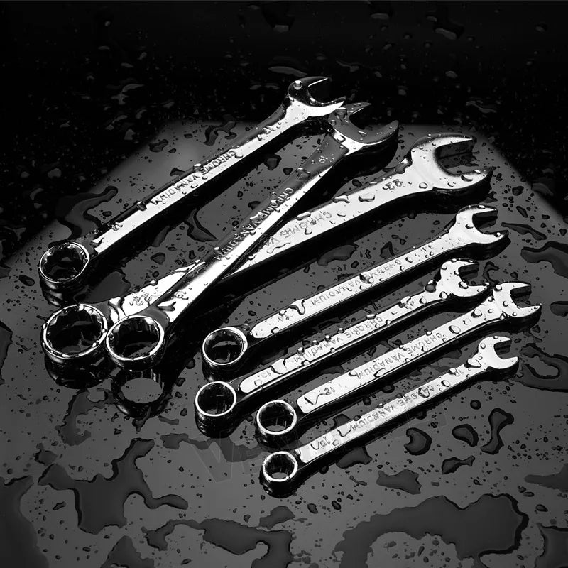 Metric Combination Wrench Set (7–14 Pc) CR-V Steel 8–24mm Spanner Set w/ Roll-Up Pouch for Auto Repair & Mechanics