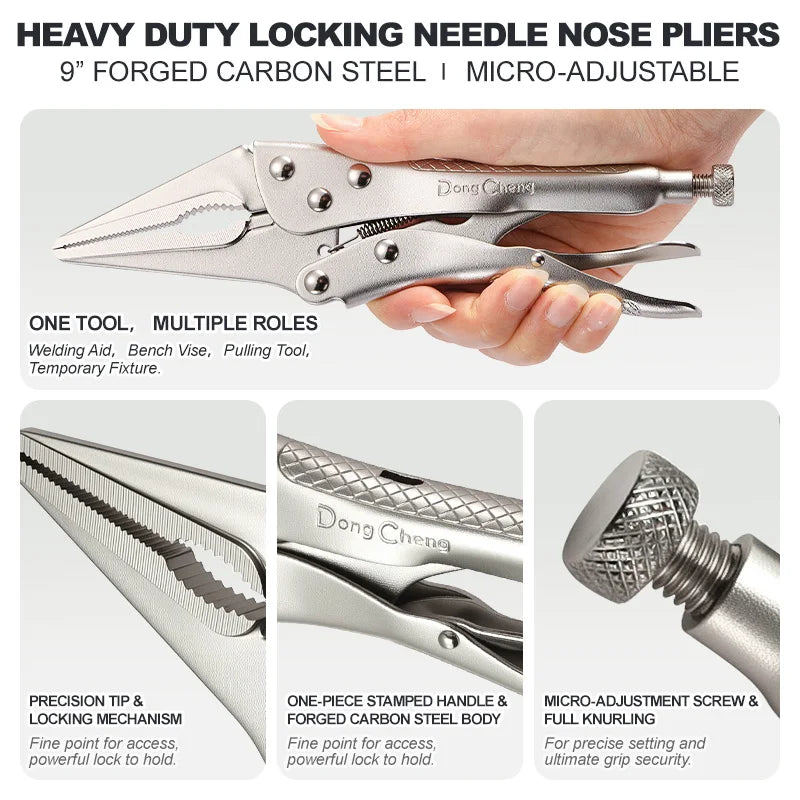 9" Locking Pliers, 72mm Wide Jaw with Fine Adjustment, Forged High Carbon Steel Tip for Heavy Duty Clamping & Metal Work