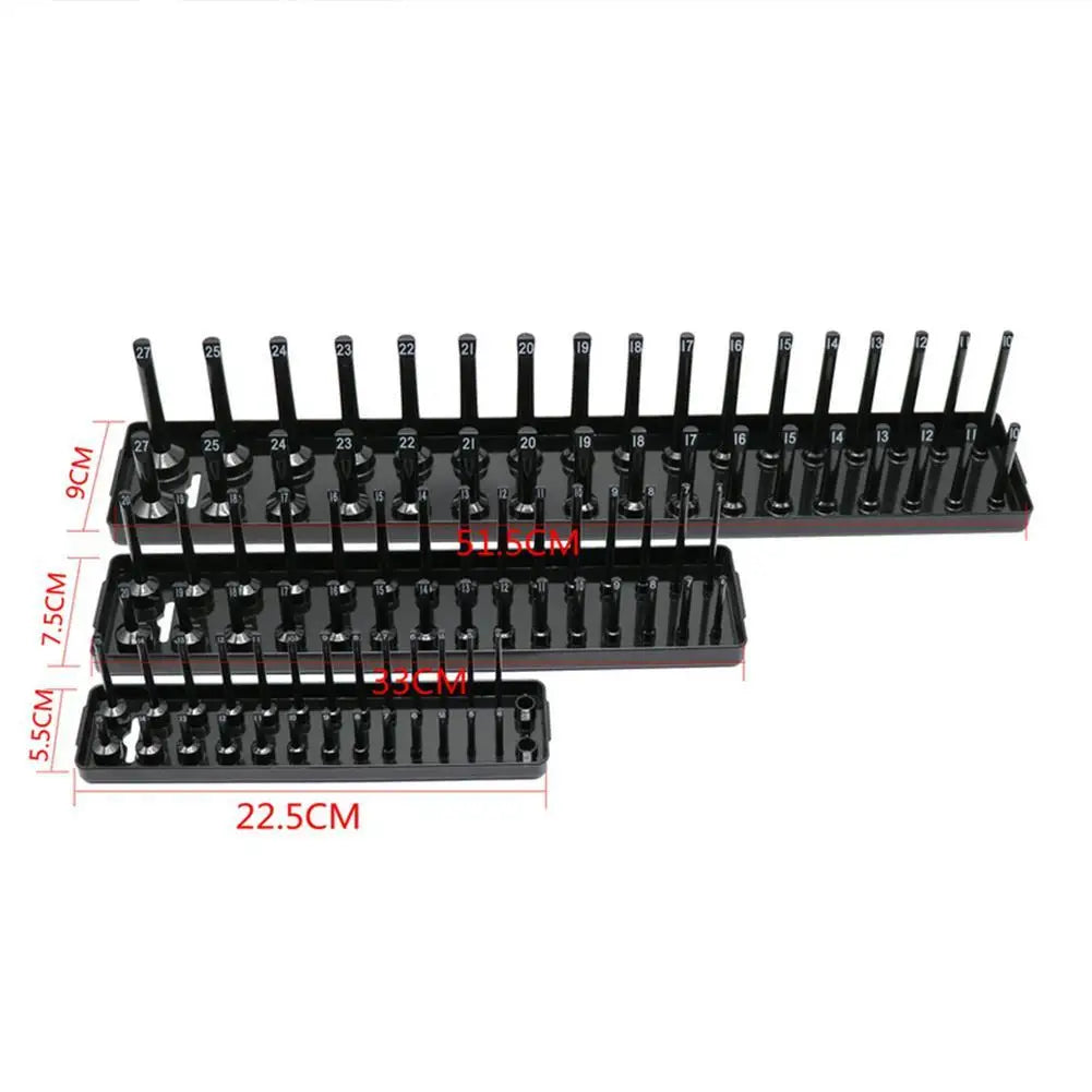3 Pcs/1/4'' 3/8'' 1/2'' Socket Organizer Sleeve Holder Garage Storage Tool Metric SAE Plastic Home Tool Rack Tray Organizer