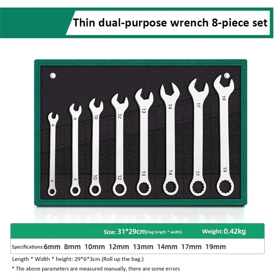 Ultra-thin Open End Wrench Set 6mm to 27mm.