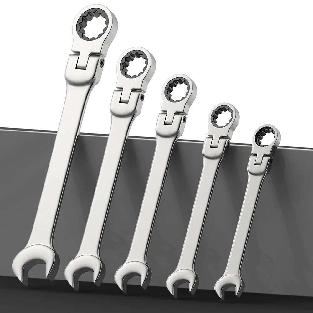 Ratcheting Flex-Head Wrench Set 8-22mm Combination With Canvas Bag