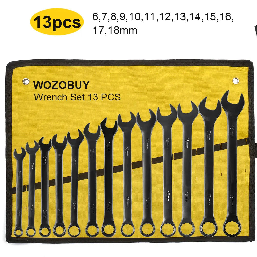 Combination Wrench Set CR-V Steel Open & Box End Spanner Tool Kit – 6–16 Piece Options w/ Pouch
