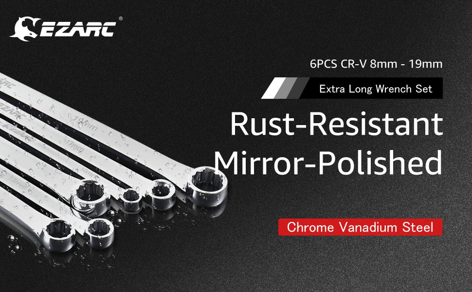 6PCS Extra Long Box End Wrench Set – CR-V Chrome Steel 8–19mm Aviation & Automotive Spanner Tools