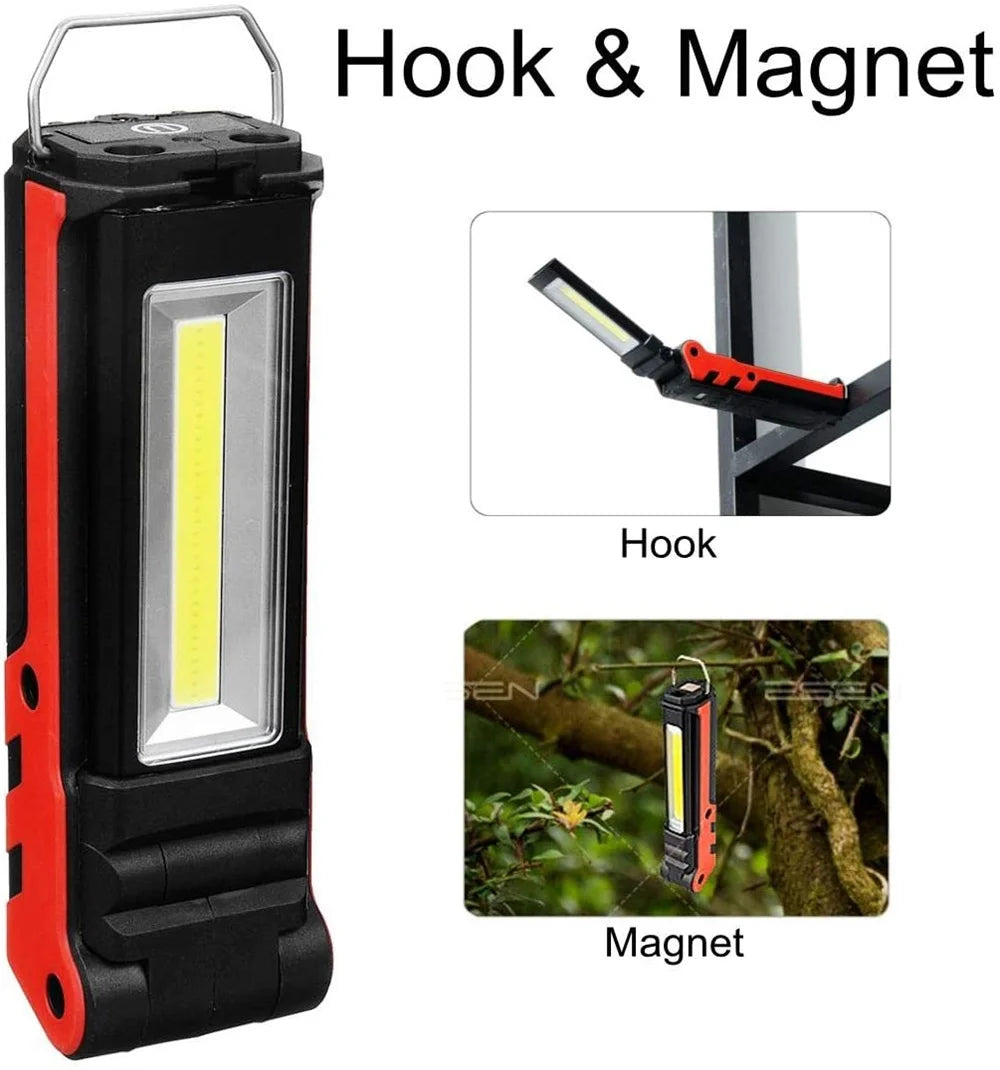 Rechargeable LED Work Light COB Magnetic Folding 270° Inspection Lamp Torch Hook Garage Camping Light
