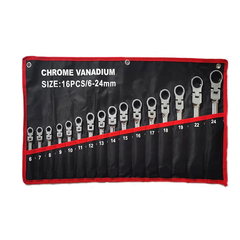 16-Piece Ratchet Handle Wrench Set – CR-V Chrome Steel Dual-End Multifunctional Hand Tools for Workshop & Automotive