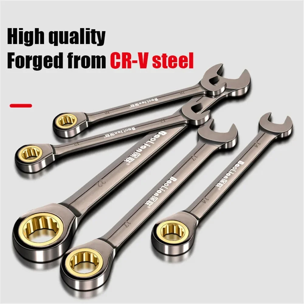 Chrome Vanadium Steel Ratchet Wrench Set | Mirror Polish Double End Mechanic Tool Kit, Rust-Resistant Heavy Duty Repair Wrench Set