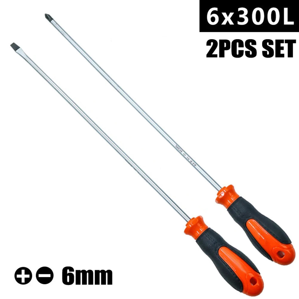 VIBRATITE 12" Extra Long Magnetic Screwdriver Set Cross & Slotted Hard-to-Reach Tools