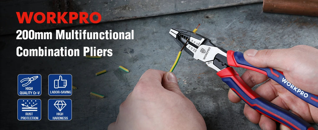 WORKPRO 8" Linesman Pliers – CR-V Heavy Duty Wire Cutter & Stripper with Comfort Grip Handles