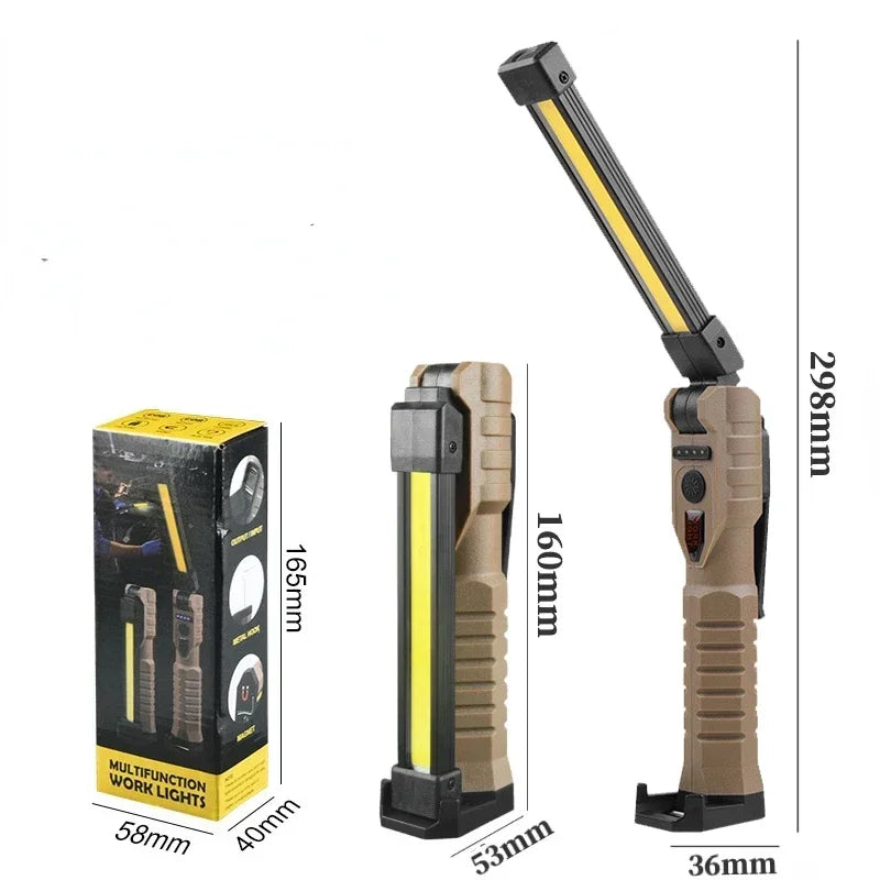 Portable Fold LED Flashlight Strong Magnet COB Working Light Type C Rechargeable Emergency Floodlight Outdoor Camping Lantern