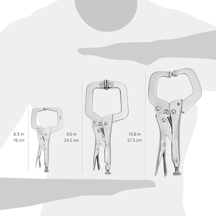 3-Piece C-Clamp Locking Plier Set – 6", 9", 11" Multi-Function Hand Tools for Workshop & DIY
