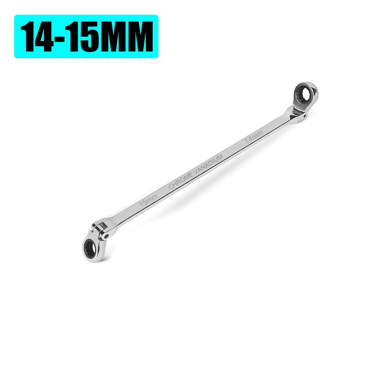 Extra Long Flex-Head Ratcheting Double Box End Wrench, Metric 8-19mm