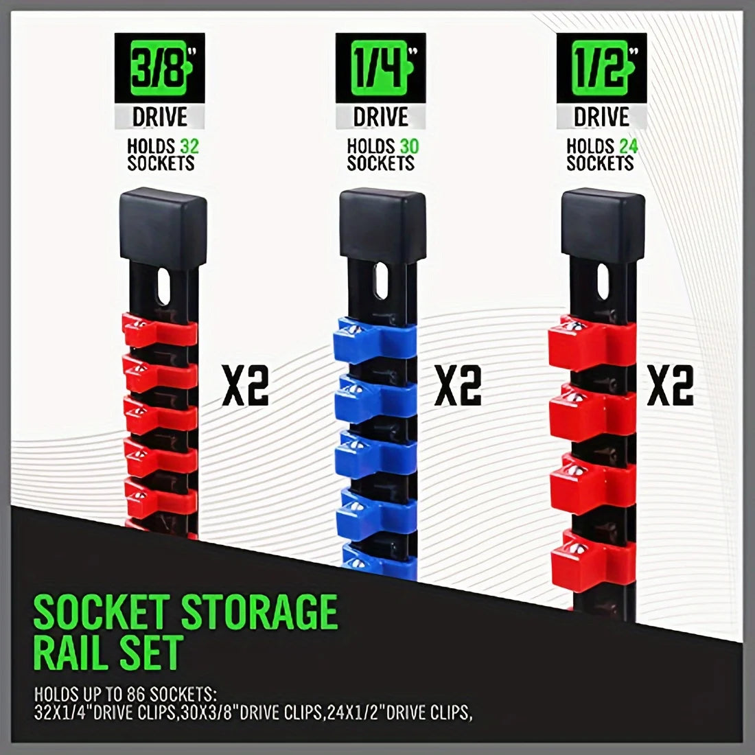 Socket Organizer Drive  6PCS 1/4, 3/8 and 1/2Holds 86 Sockets Premium Quality.