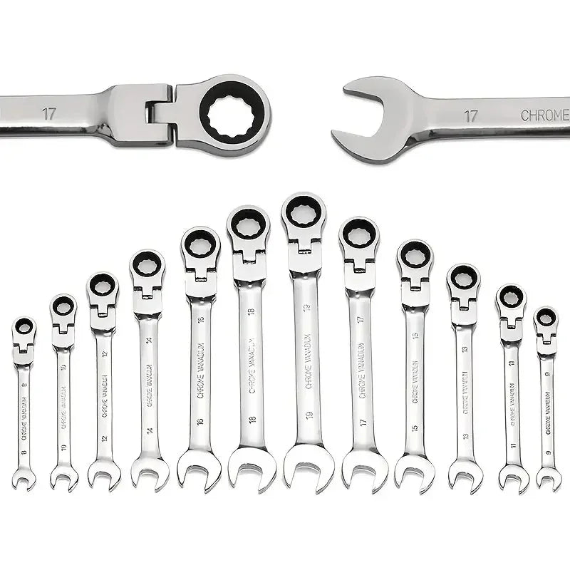 Flex Head Ratcheting Wrench Metric (6mm–18mm) – CR-V 72 Tooth Gear Spanner Combination Tool for Auto Repair & Mechanics