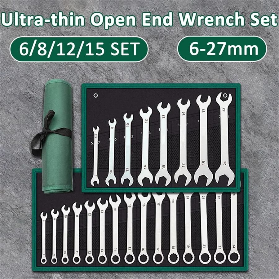 Ultra-thin Open End Wrench Set 6mm to 27mm.