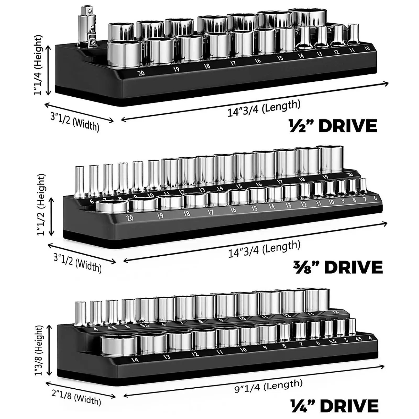 3Pcs Metric Magnetic Socket Organizers