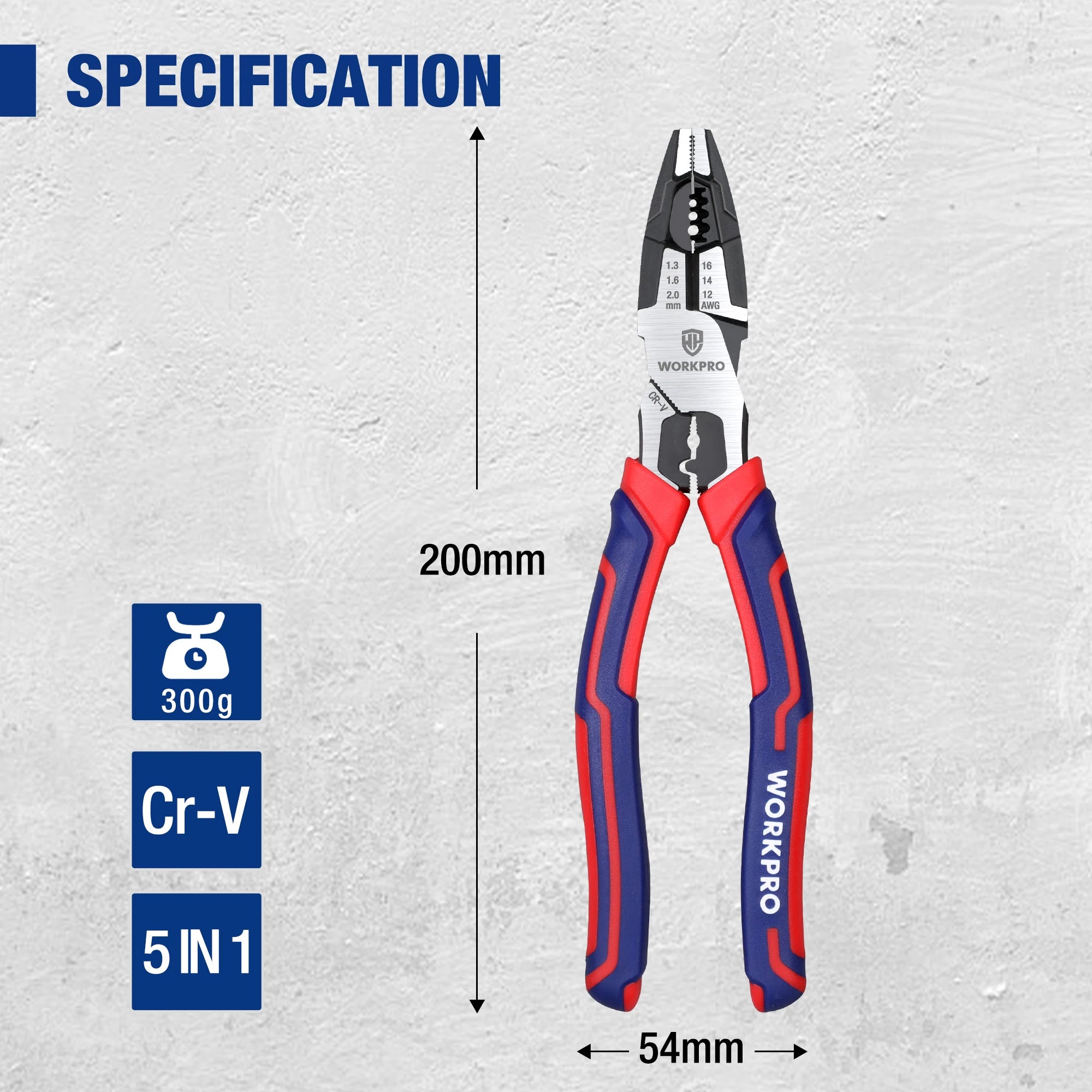 WORKPRO 8" Linesman Pliers – CR-V Heavy Duty Wire Cutter & Stripper with Comfort Grip Handles