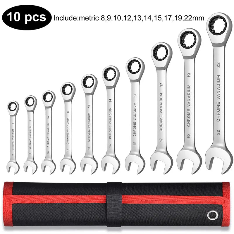 Venmess 12-Point Ratcheting Wrench Set | Metric Set 8–22mm CR-V Steel Garage & Automotive Repair Tool Kit