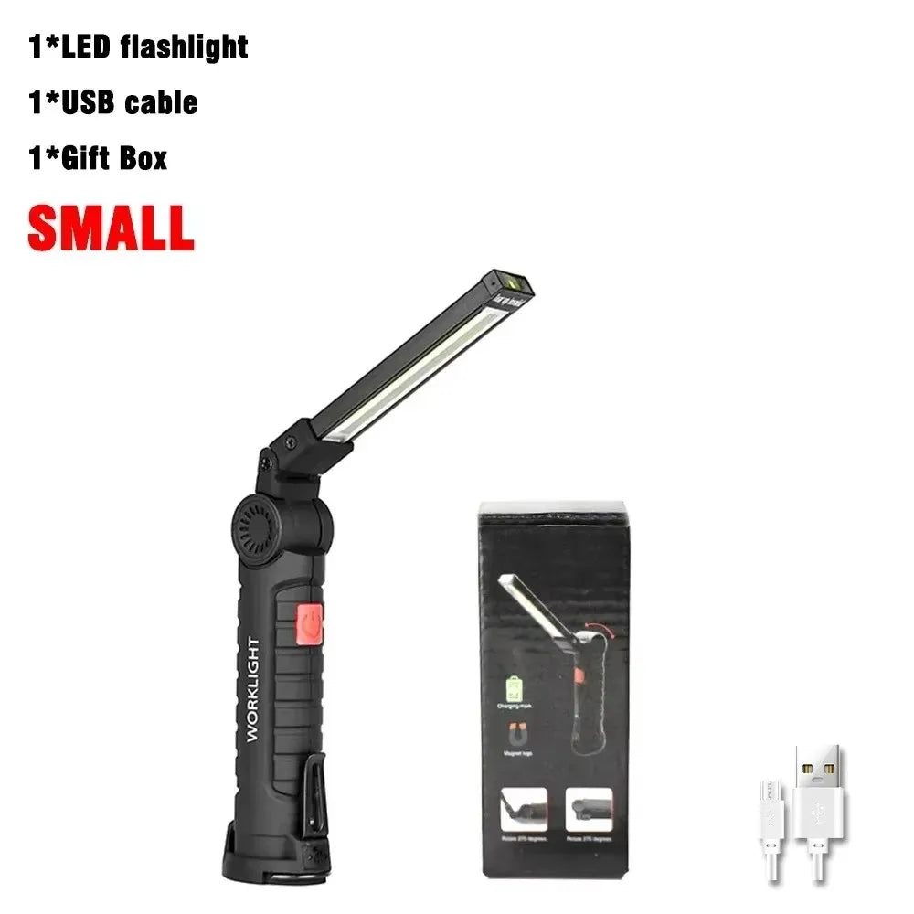 Rechargeable LED Work Light Flashlight w/ Magnetic Base, Foldable Portable Lamp, Waterproof, High/Low Modes