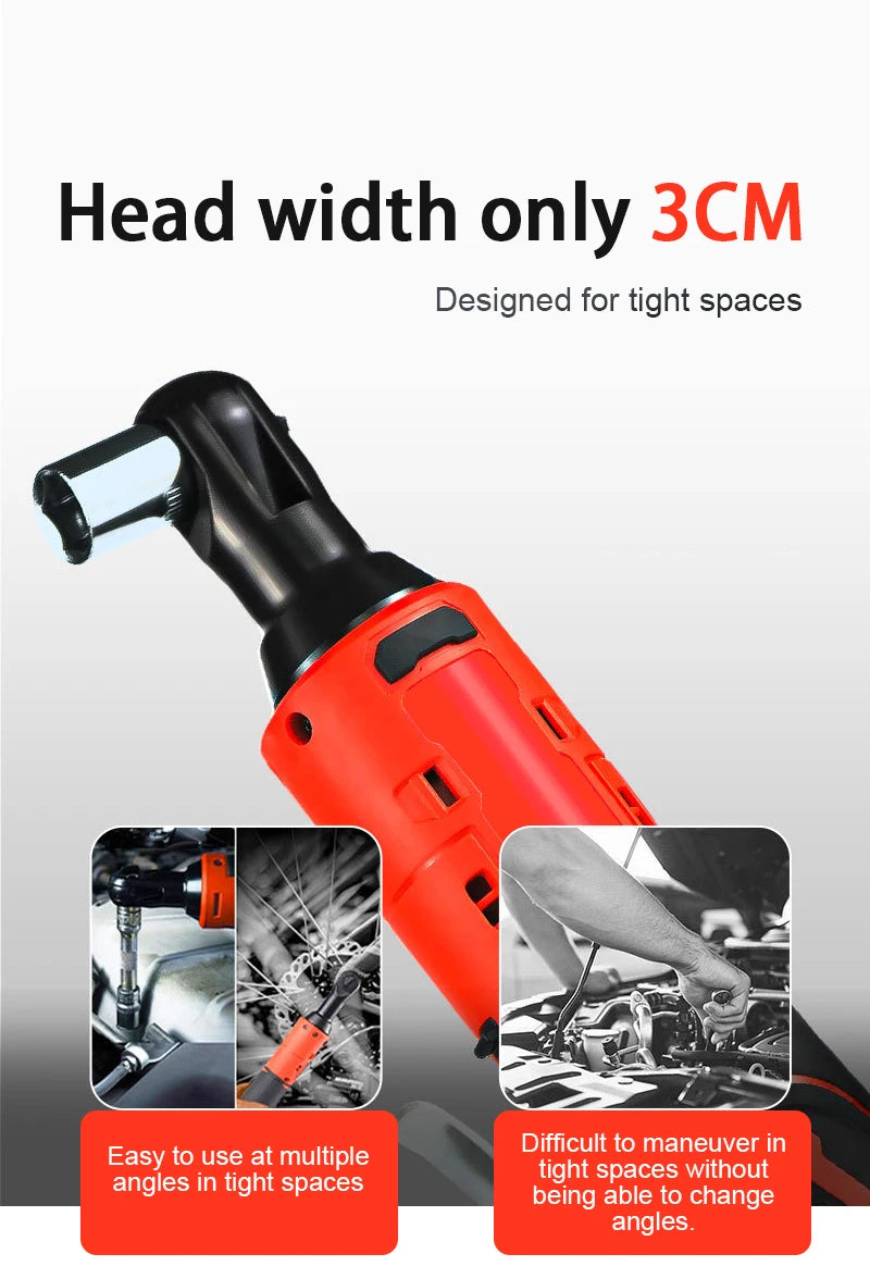 90° Right Angle Electric Ratchet Wrench | 15cm Compact Rechargeable Power Truss Wrench for Tight Space Automotive & DIY Repair