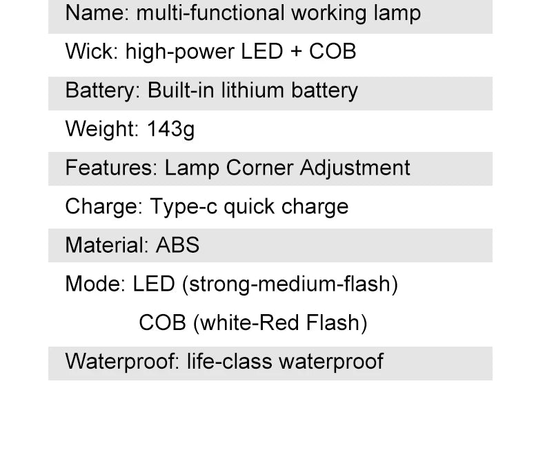 Multifunctional USB Rechargeable Flashlight with Magnet Powerful COB LED Work Light Waterproof Torch