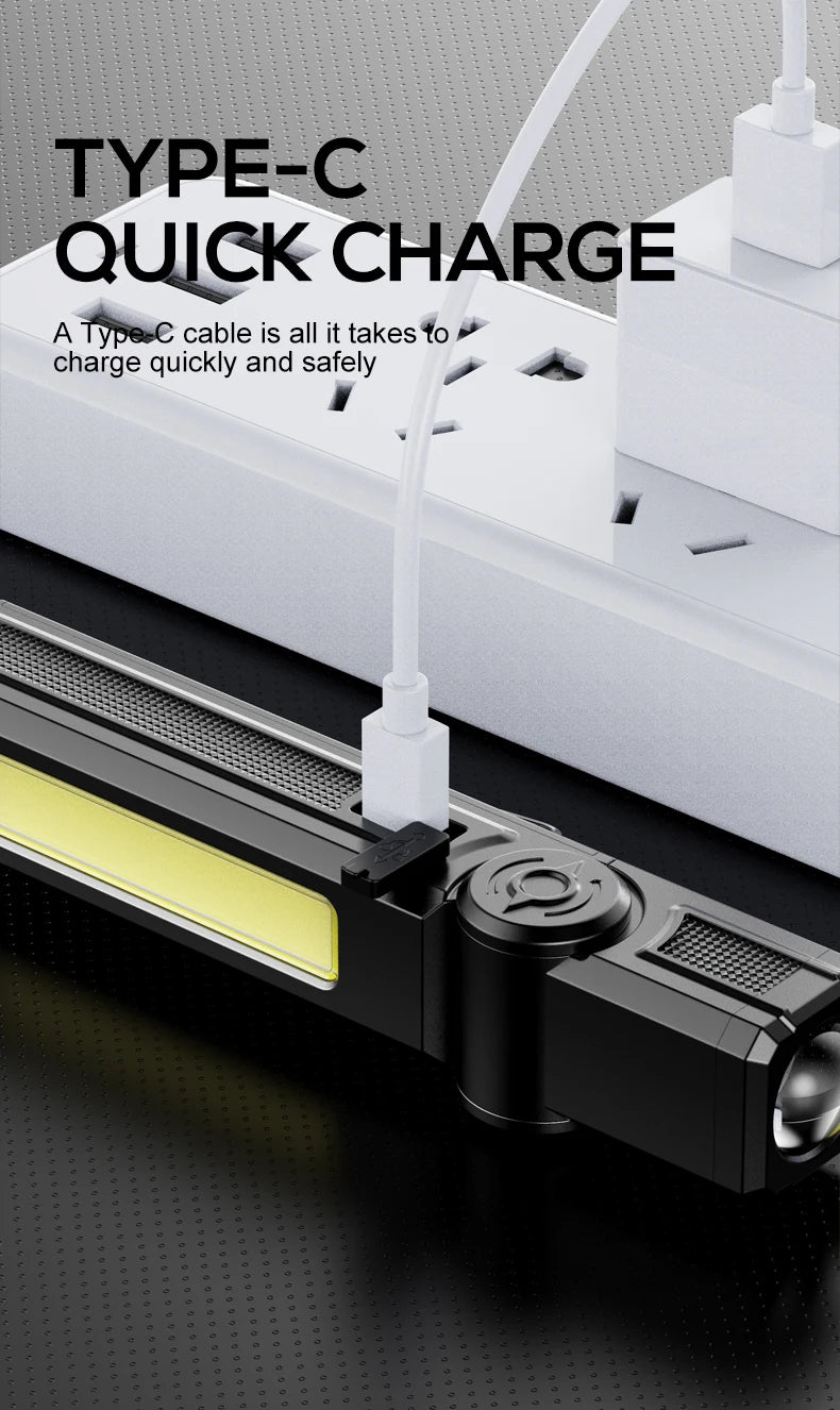 Multifunctional USB Rechargeable Flashlight with Magnet Powerful COB LED Work Light Waterproof Torch