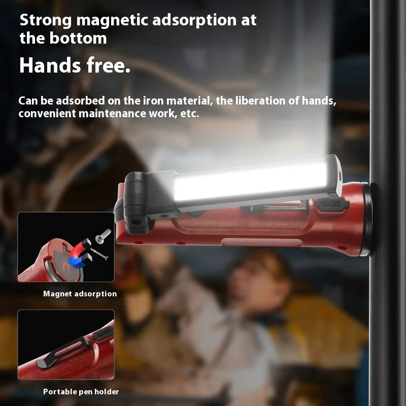 COB Work Light 180° Folding Flashlight USB Rechargeable Portable Camping Emergency Repair Spotlight With Hanging Hook Magnetic