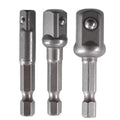 3Pc Drill Socket Adapter Set 1/4 3/8 1/2 Impact Extension Bar Hex Shank Cr-V Nut Driver Kit