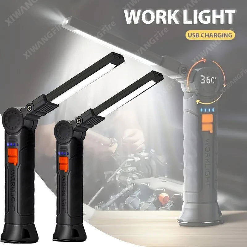 Rechargeable LED Flashlight Work Light with Magnet & Hook, Waterproof!