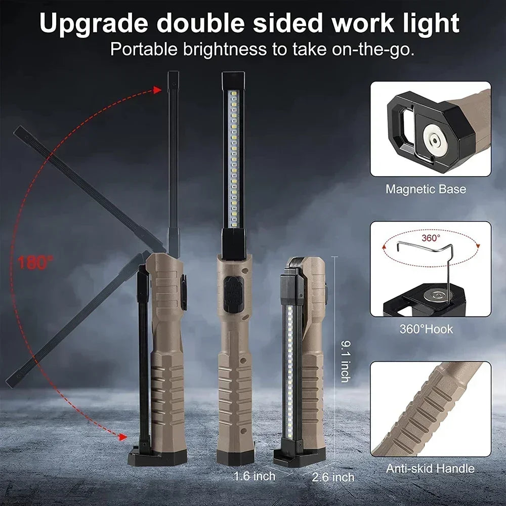 Portable Fold LED Flashlight Strong Magnet COB Working Light Type C Rechargeable Emergency Floodlight Outdoor Camping Lantern