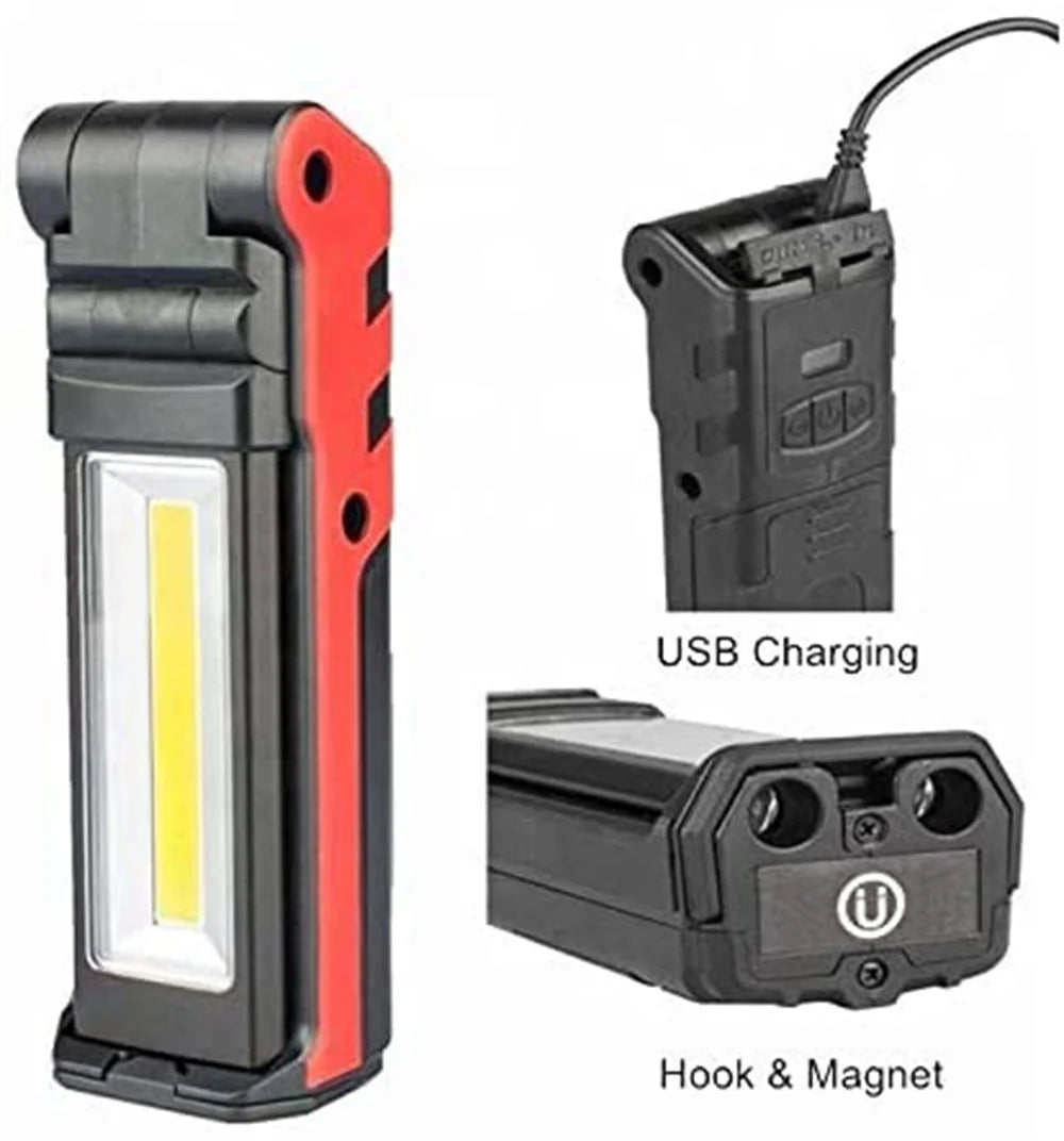 Rechargeable LED Work Light COB Magnetic Folding 270° Inspection Lamp Torch Hook Garage Camping Light