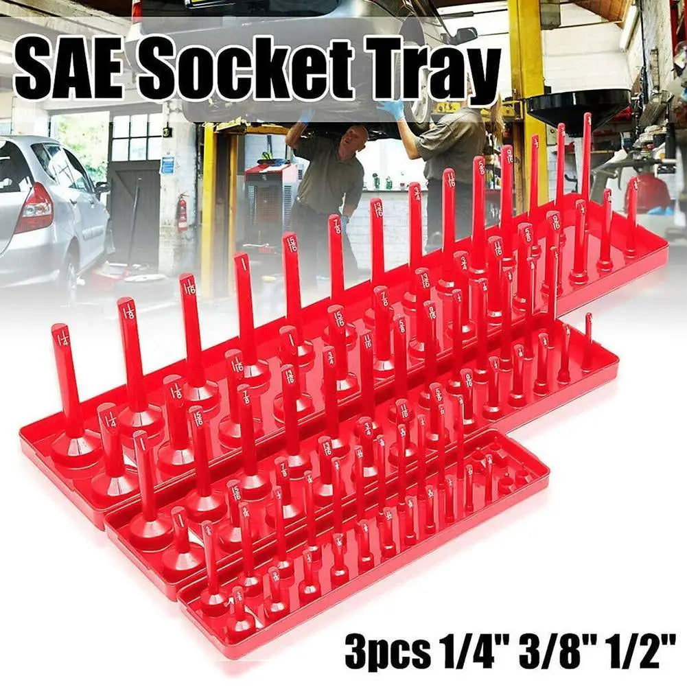 3 Pcs/1/4'' 3/8'' 1/2'' Socket Organizer Sleeve Holder Garage Storage Tool Metric SAE Plastic Home Tool Rack Tray Organizer