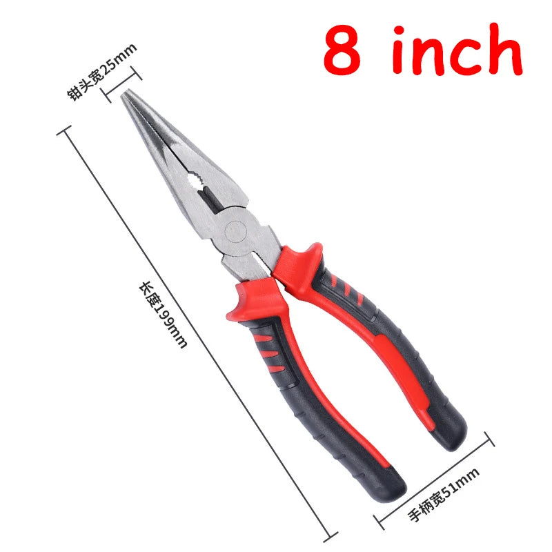 6"/8" Industrial Wire Pliers – Labor-Saving Multifunctional Long Nose Hand Tool for Cutting, Gripping & DIY
