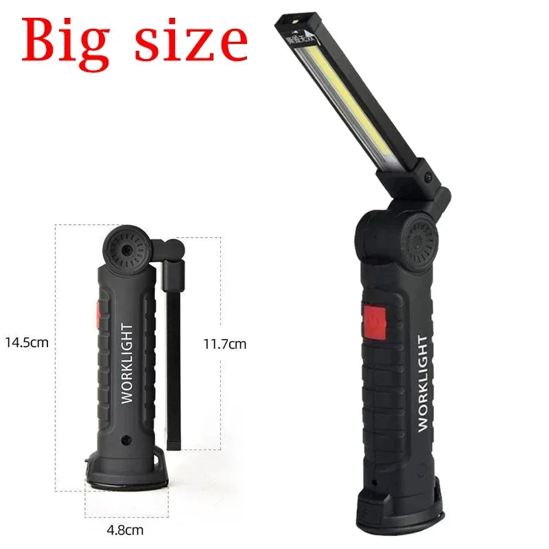 Portable Fold LED Flashlight Strong Magnet COB Working Light Type C Rechargeable Emergency Floodlight Outdoor Camping Lantern