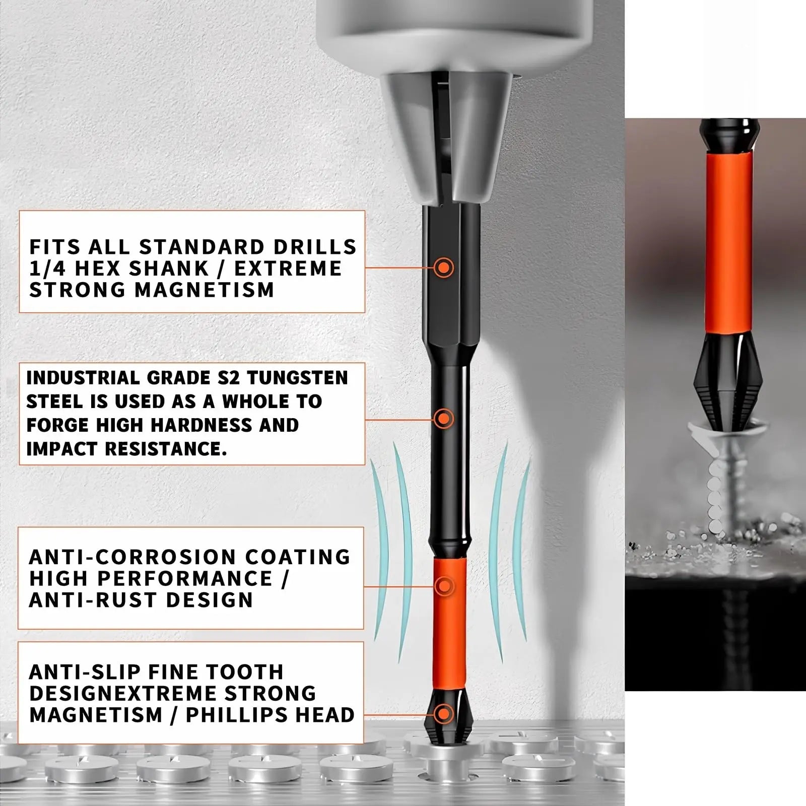 Rafford Anti Slip bits Magnetic Screwdriver bit Set S2 Alloy Steel Impact Resistance Bits-3/6/12Pcs Suitable for Electric Drills