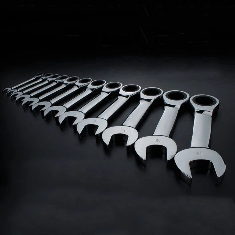 WEELEE Stubby Reversible Ratchet Wrench 8–19mm – CR-V Chrome Steel Socket Spanner Tool for Auto Repair & Mechanics