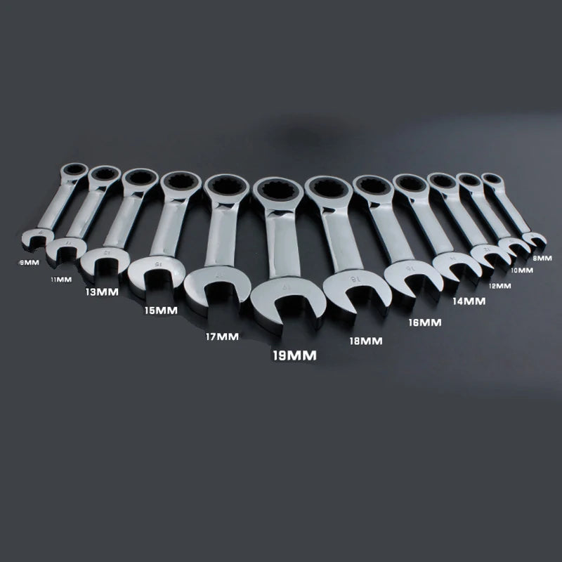 WEELEE Stubby Reversible Ratchet Wrench 8–19mm – CR-V Chrome Steel Socket Spanner Tool for Auto Repair & Mechanics