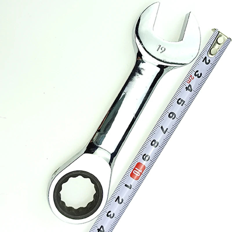 WEELEE Stubby Reversible Ratchet Wrench 8–19mm – CR-V Chrome Steel Socket Spanner Tool for Auto Repair & Mechanics