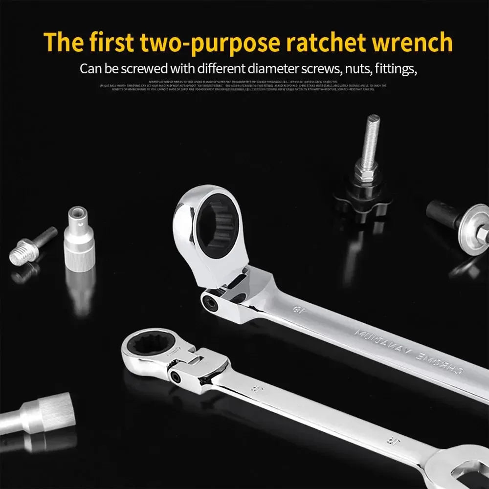 Binoax 6–24mm Flexible Head Ratchet Wrench Set Cr-V Combination Spanner Dual End Auto Repair Tool