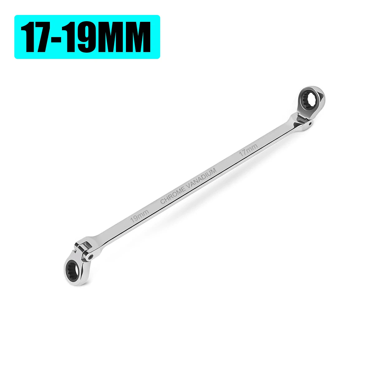 Extra Long Flex-Head Ratcheting Double Box End Wrench, Metric 8-19mm