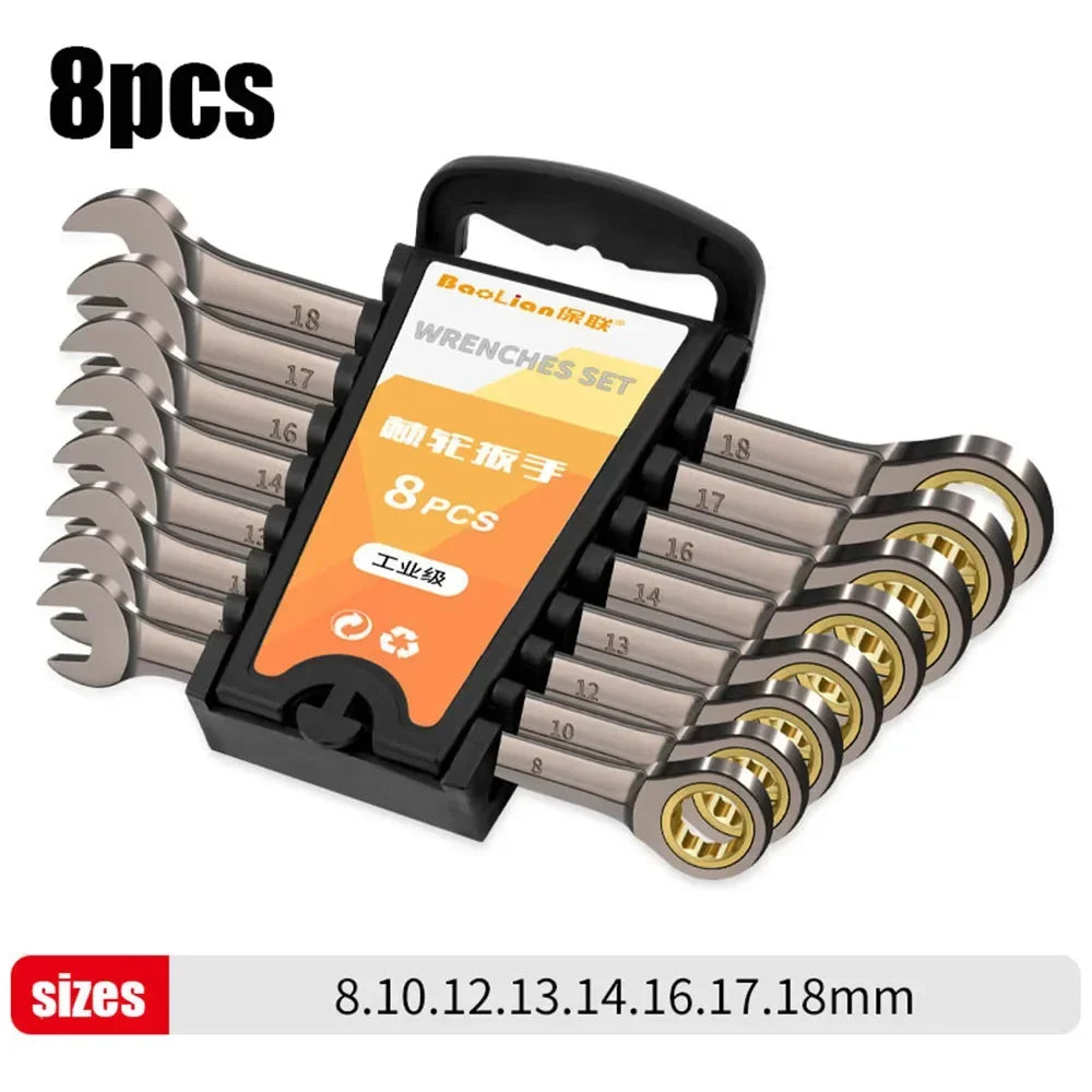 Chrome Vanadium Steel Ratchet Wrench Set | Mirror Polish Double End Mechanic Tool Kit, Rust-Resistant Heavy Duty Repair Wrench Set