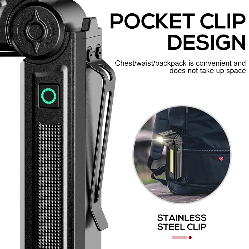 Multifunctional USB Rechargeable Flashlight with Magnet Powerful COB LED Work Light Waterproof Torch