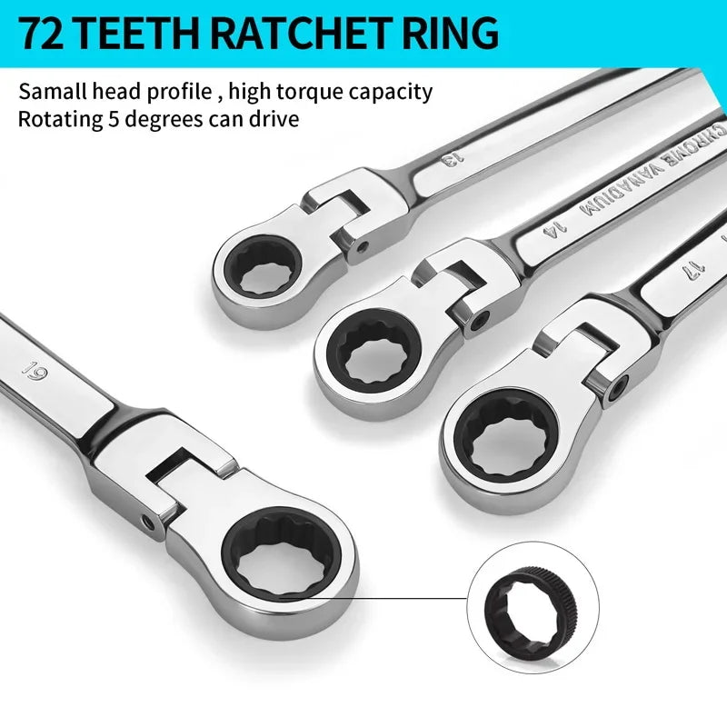 16-Piece Ratchet Handle Wrench Set – CR-V Chrome Steel Dual-End Multifunctional Hand Tools for Workshop & Automotive