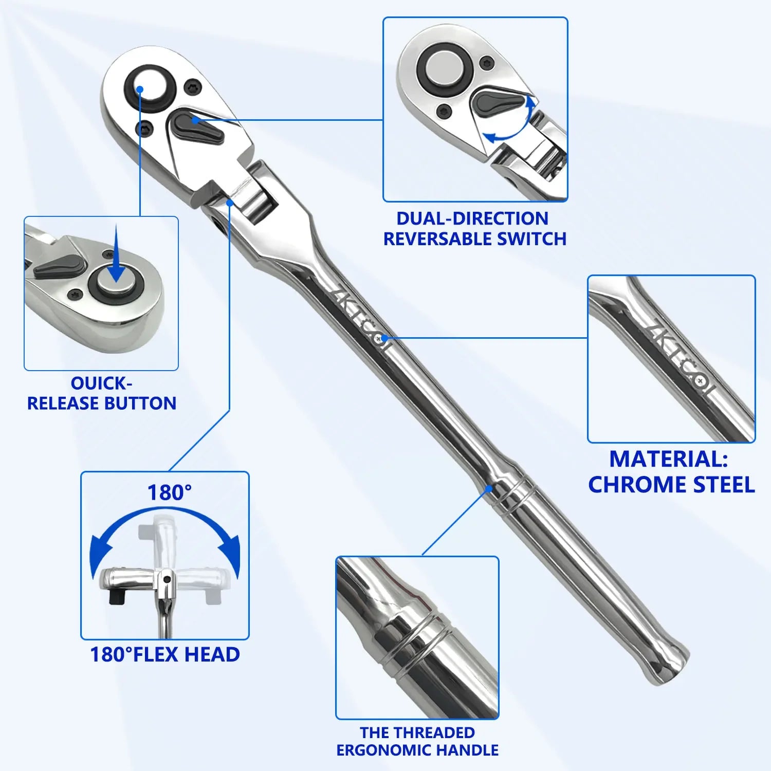 10Pc Flex Head Ratchet Wrench Set 1/4 3/8 1/2 Drive 72 Tooth Quick Release Socket Tool Kit